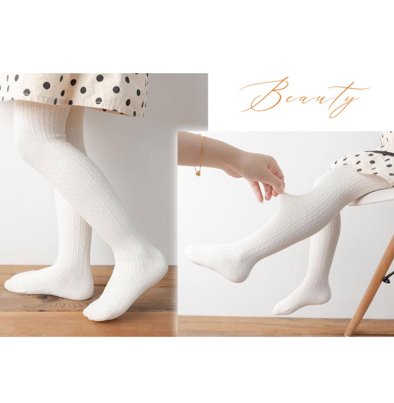 CHUNG Toddlers Little Girls Autumn Winter Cotton Footed Tights Stretchy Soft School Leggings Stockings,5-6Y,2pk Charcoal+White - Image 3